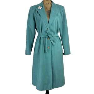 VTG Fashionbilt Jacket Green Suede‎ Dogwood Lapel Pin Belt All Seasons